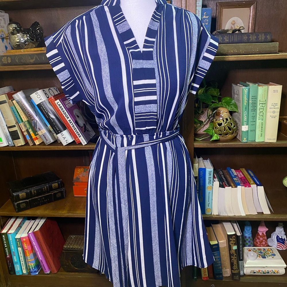Monteau Blue and White Tie Front Mini Sundress